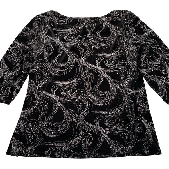 Notations Top Womens 3X Black Velour Velvet Silver Glitter Faux Wrap Buckle - Picture 2 of 15